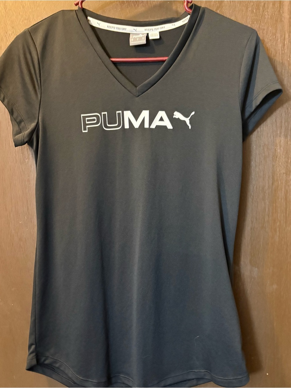 Puma Black V-Neck Short Sleeve Logo Tee - air wick fabric
